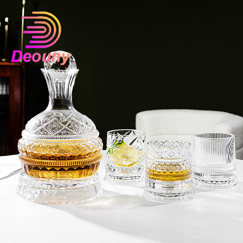 Glass Decanter Whiskey - DEOUNY European Star Diamond rotierender Weindekanter