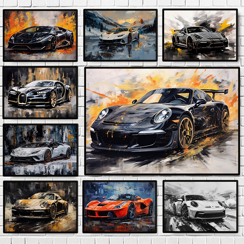 Luxury Lifestyle Photography - Modernes Abstraktes Luxusauto-Poster Farbenfrohe Berühmte Marken-Sportwagen